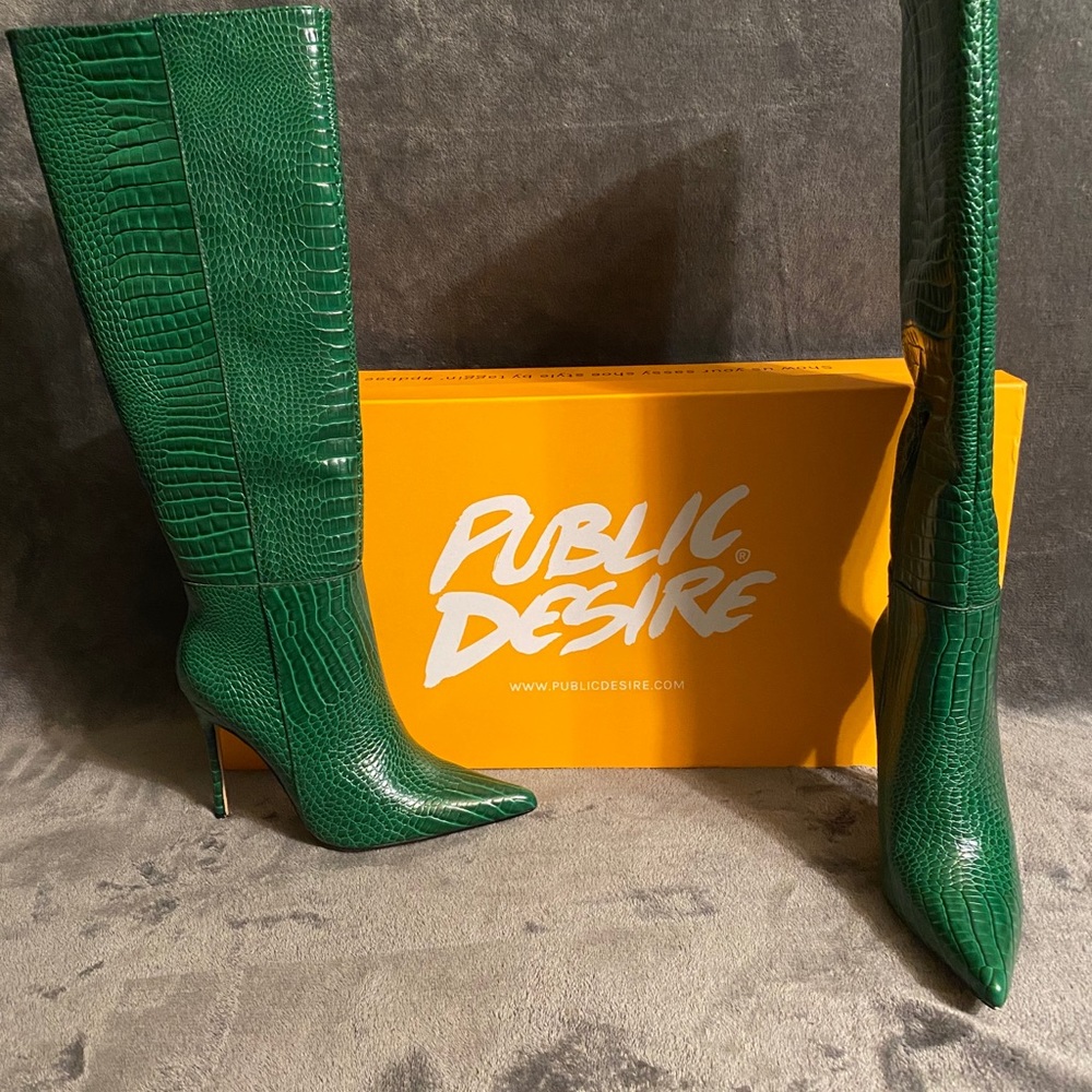 Green Croc Knee High Boot